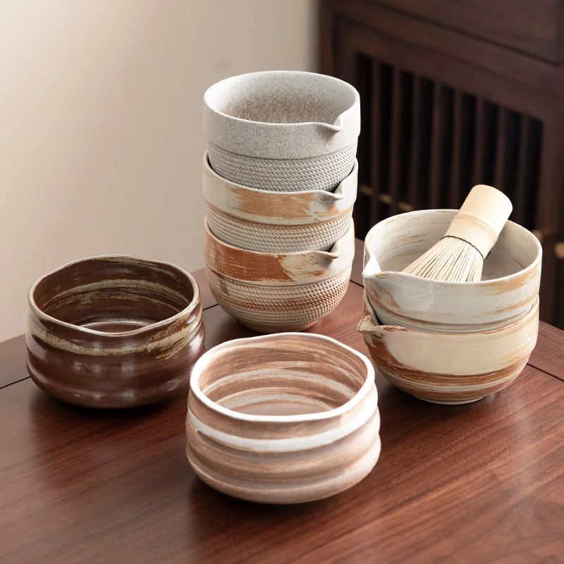 Bamboo Whisk Chasen - 5/7個 ​ 日本の素朴な陶器製抹茶セット、伝統的な陶器の茶碗、竹製の茶筅、茶道用具一式