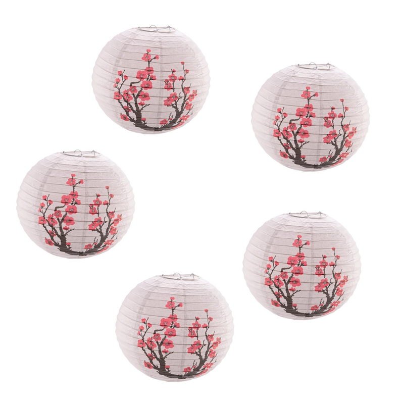 日本の桜中国の提灯、5個セット、赤い桜、12インチ - Japanese Lantern Paper のレビューと価格